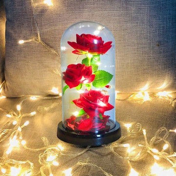 ВЕЧНЫЕ РОЗЫ 3 ШТ. В КУПОЛЕ СВЕТОДИОДНАЯ ПОДСВЕТКА ПОДАРОЧНЫЕ ЦВЕТЫ НА ДЕНЬ СВЯТОГО ВАЛЕНТИНА ЛЕПЕСТКИ