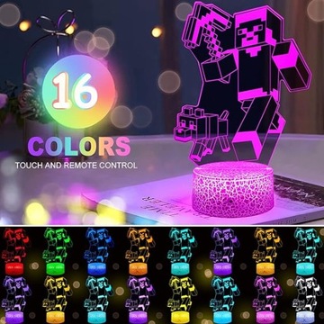 3D СВЕТОДИОДНЫЙ НОЧНИК USB MINECRAFT STEVE GRAWER 16 ЦВЕТОВ + ПУЛЬТ ПУЛЬТА
