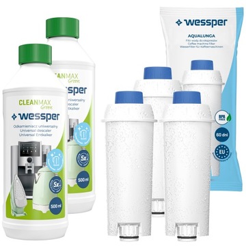 2x odkamieniacz do ekspresu 0,5l + 3x filtr do ekspresu Delonghi Eletta
