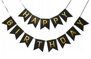 NAPIS HAPPY BIRTHDAY CZARNY URODZINY GIRLANDA BANE