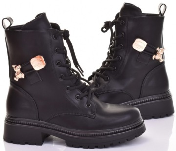 КОЖАНЫЕ РАБОЧИЕ БОТИНКИ ЖЕНСКИЕ УТЕПЛЕННЫЕ, ЧЕРНЫЕ НА ПЛАТФОРМЕ, НА ОСЕНЬ-ЗИМУ