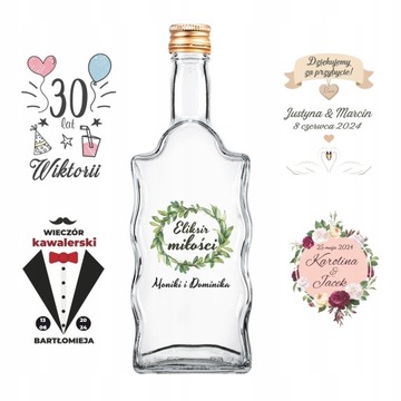 5X BUTELKI FALA 500ML Z NADRUKIEM NA WÓDKĘ WESELE