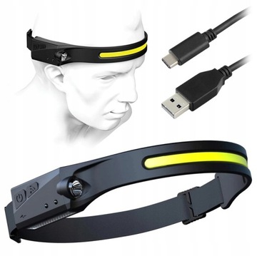 LATARKA CZOŁOWA LED CZOŁÓWKA NA GŁOWĘ COB WODOODPORNA USB AKUMULATOR MOCNA