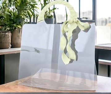 ПРОЗРАЧНАЯ ЦВЕТОЧНАЯ СУМКА С РУЧКОЙ 30х25 СМ УПАКОВКА ИЗ ПЛЕКСИКСА ПВХ