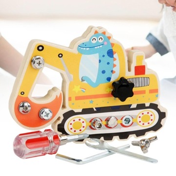 Доска для привинчивания Деревянная игрушка для привинчивания Сенсорная доска для экскаватора на день рождения