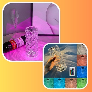 KRYSZTAŁOWA LAMPKA NOCNA LED RGB USB-C 16 KOLOR
