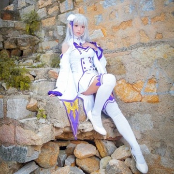 Наряд Аниме Эмилия RE Zero Косплей Костюм + парик