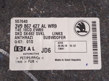 BOCZEK BAGAŻNIKA LEWY POD SUBWOOFER SKODA SUPERB 3 III 19r KOMBI