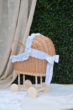 ПЛЕТЕНАЯ КОЛЯСКА для кукол + ЛЮЛОЧКА, натуральный МИКС