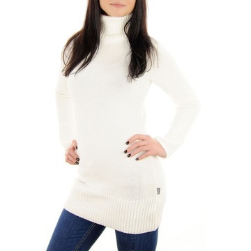 DŁUGI CIEPŁY SWETER DAMSKI GOLF POLSKI ECRU L XL