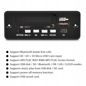 МОДУЛЬ MP3-ПЛЕЕРА BLUETOOTH AUX РАДИО USB