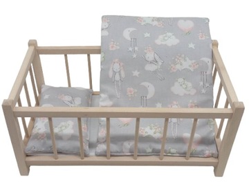 ŁÓŻECZKO DREWNIANE DLA LALEK LALKI + POŚCIEL 3 EL