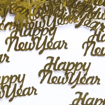 KONFETTI ZŁOTE NAPIS HAPPY NEW YEAR DEKORACJA STOŁU NA SYLWESTRA SYLWESTER
