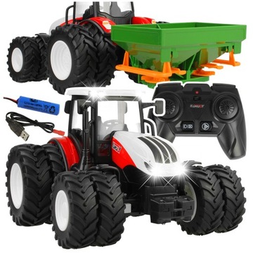 TRAKTOR ZDALNIE STEROWANY RC CIĄGNIK Z ROZSIEWACZEM NAWOZÓW PILOT ŚWIATŁA