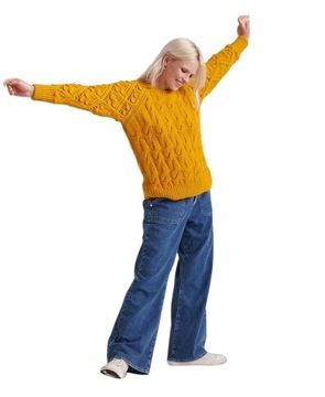 Sweter SUPERDRY modny kobiecy musztardowy ciepły r. EU 38