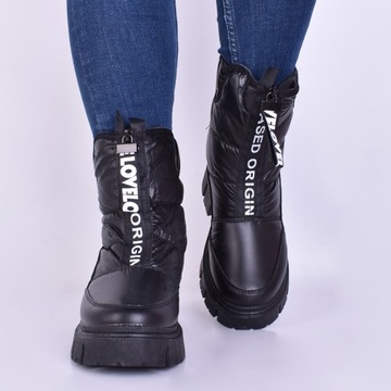 СНЕЖНЫЕ БОТИНКИ ЖЕНСКИЕ, ТЕПЛЫЙ МЕХ, МОДНАЯ ОБУВЬ, ЧЕРНЫЕ