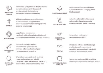 KOŁDRA BAMBUSOWA CAŁOROCZNA 160X200 BAWEŁNA BAMBUS NATURALNA PIKOWANA