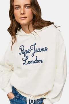 Pepe Jeans ujw biała haft z kapturem bawełniana bluza logo wiązanie L NH4