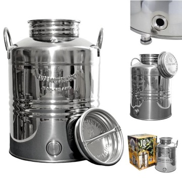 Бочка INOX из нержавеющей стали, бочонок-кувшин с краном для самогонного сока 10л.