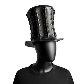 Nowoczesny kapelusz punkowy rekwizyty fotograficzne Butler kapelusze formalna sukienka PU czarny wysoki cylinder