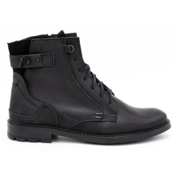 BUTY MĘSKIE OCIEPLANE SZTYBLETY SKÓRZANE POLSKIE ZIMOWE 856 CZARNE 42