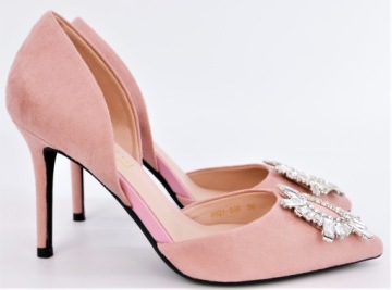 MOLO RÓŻOWE ZAMSZOWE SZPILKI ZE SREBRNĄ OZDOBĄ R36