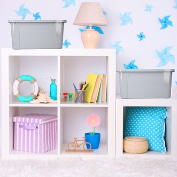 Пластиковый контейнер-органайзер емкостью 20 л с крышкой, серый ящик для игрушек