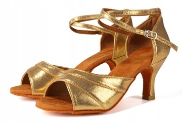 BUTY DO TAŃCA TANECZNE LATINO POŁYSKUJĄCE GOLD 7cm