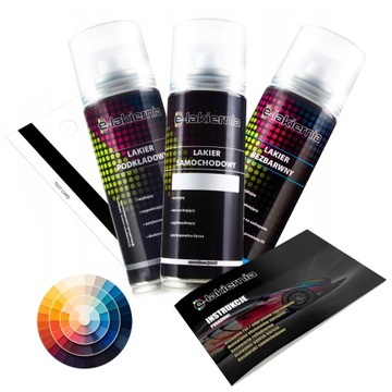 LAKIER SAMOCHODOWY SPRAY + PODKŁAD BEZBARWNY E-LAKIERNIA 3x200ml