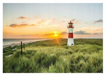 FOTOTAPETA ZACHÓD SŁOŃCA LATARNIA PLAŻA MORZE KRAJOBRAZ WIDOK 368x254