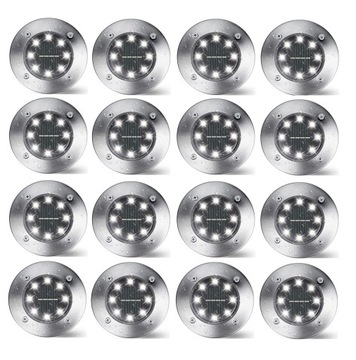 16szt LAMPA SOLARNA OGRODOWA LAMPKI LED GRUNTOWE DYSK NAJAZDOWE ZESTAW