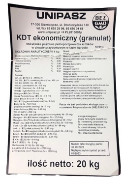 KDT Karma dla królików UNIPASZ 20kg granulat