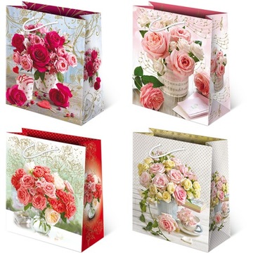 TORBA OZDOBNA NA PRZEZENT RÓŻE 20x24x11cm 10szt