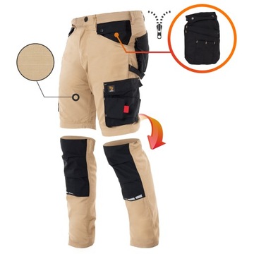 SPODNIE ROBOCZE DO PASA 2W1 KRÓTKIE SPODENKI ZEUS KHAKI RIP STOP BOJÓWKI 54