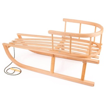 ДЕРЕВЯННЫЕ САНКИ СО СПИНКОЙ + СПАЛЬНЫЙ МЕШОК SANKA, МАТРАС, SOLID LINE