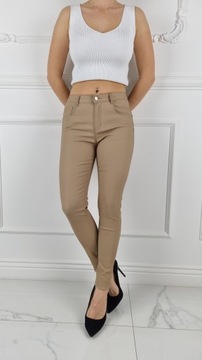 БРЮКИ ЖЕНСКИЕ ИЗ ВОЩЕНОЙ КОЖИ, БЕЖЕВЫЕ, МОДЕЛИРУЮЩИЕ PUSH UP REGULAR 36