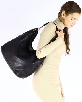 Skórzana torba damska na ramię worek czarna - MARCO MAZZINI vs33a