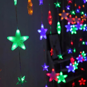 PIĘKNE LAMPKI LED GWIAZDKI KURTYNA SOPLE GIRLANDA