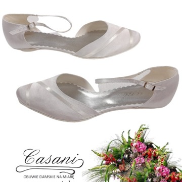 Casani buty niskie białe duże 42 43 satyna ślubne