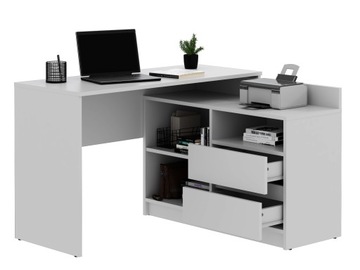 Белый угловой компьютерный стол Delta с выдвижными ящиками