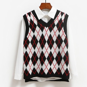 TW KAMIZELKA SWETER W ROMBY BEZRĘKAWNIK KOLORY