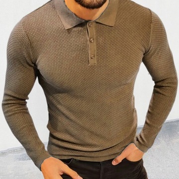 Męski skinny shirt collar sweter z długim rękawem