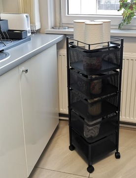 МОБИЛЬНАЯ ПОЛКА 5 ПОЛОК КУХОННАЯ ВАННАЯ СТОЛ НА КОЛЕСАХ ЧЕРНАЯ ТЕЛЕЖКА