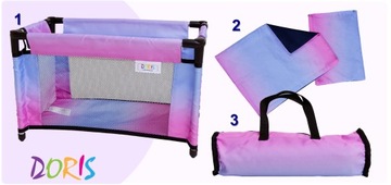 Коляска для куклы, глубокая коляска, КРОВАЛЬНЫЙ КОМПЛЕКТ, ПОСТАЛЬНАЯ СУМКА, пеленальный столик.