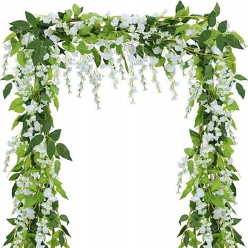 Pnącze Girlanda Wisteria Ozdoba Sztuczne Kwiaty Złotokap 190cm x2szt -biały