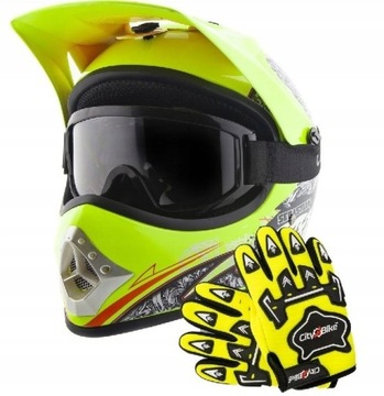 KASK CROSS DZIECIĘCY ENDURO BMX QUAD S+RĘKAWICE S+GOGLE