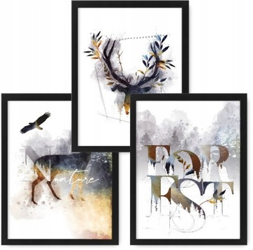 JELEŃ NATURA LAS 3 obrazy 33x43 plakaty, ramy ikea