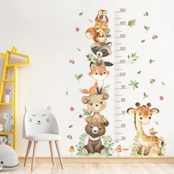 Miarka wzrostu naklejka na ścianę - zwierzątka
