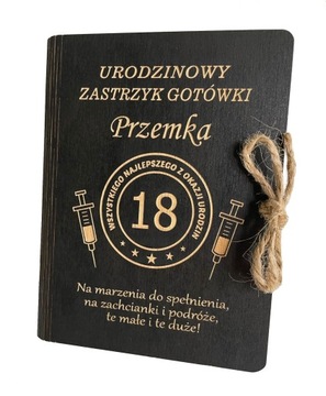 ZASTRZYK GOTÓWKI PUDEŁKO NA PIENIĄDZPREZANT 18 -100 LAT PS
