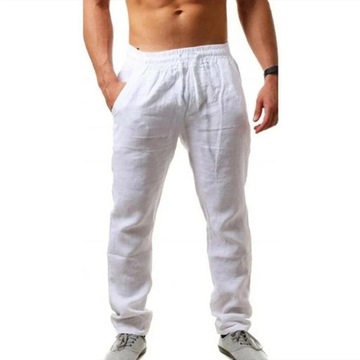 Men's Cotton Linen Long Pants Summer Solid Color B
